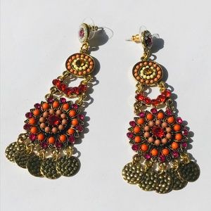 Fun Gold & Red Chandelier Earrings
